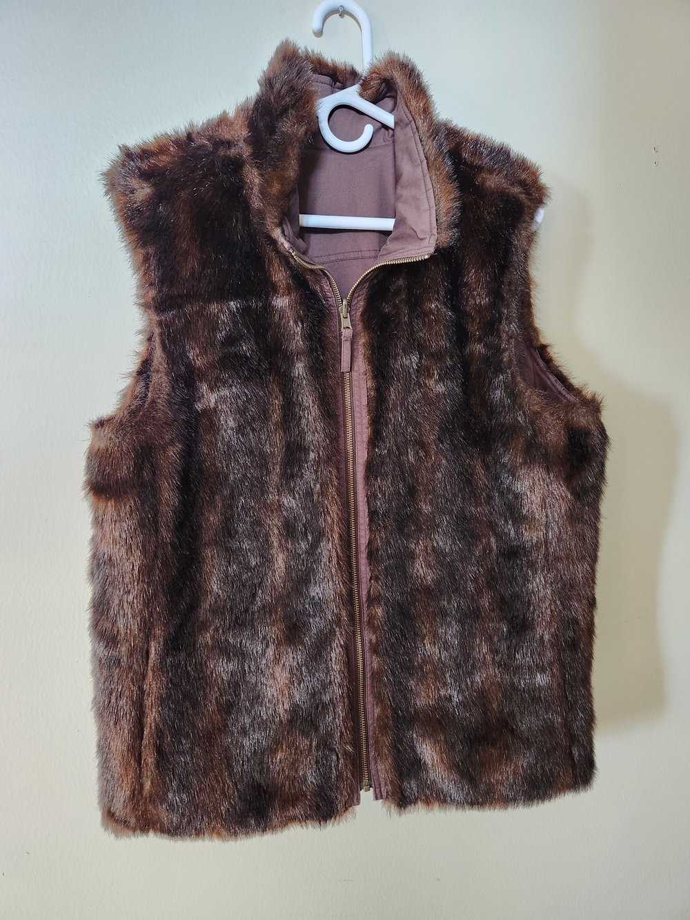 Old Navy Brown Faux Fur Zip Vest Reversible XL